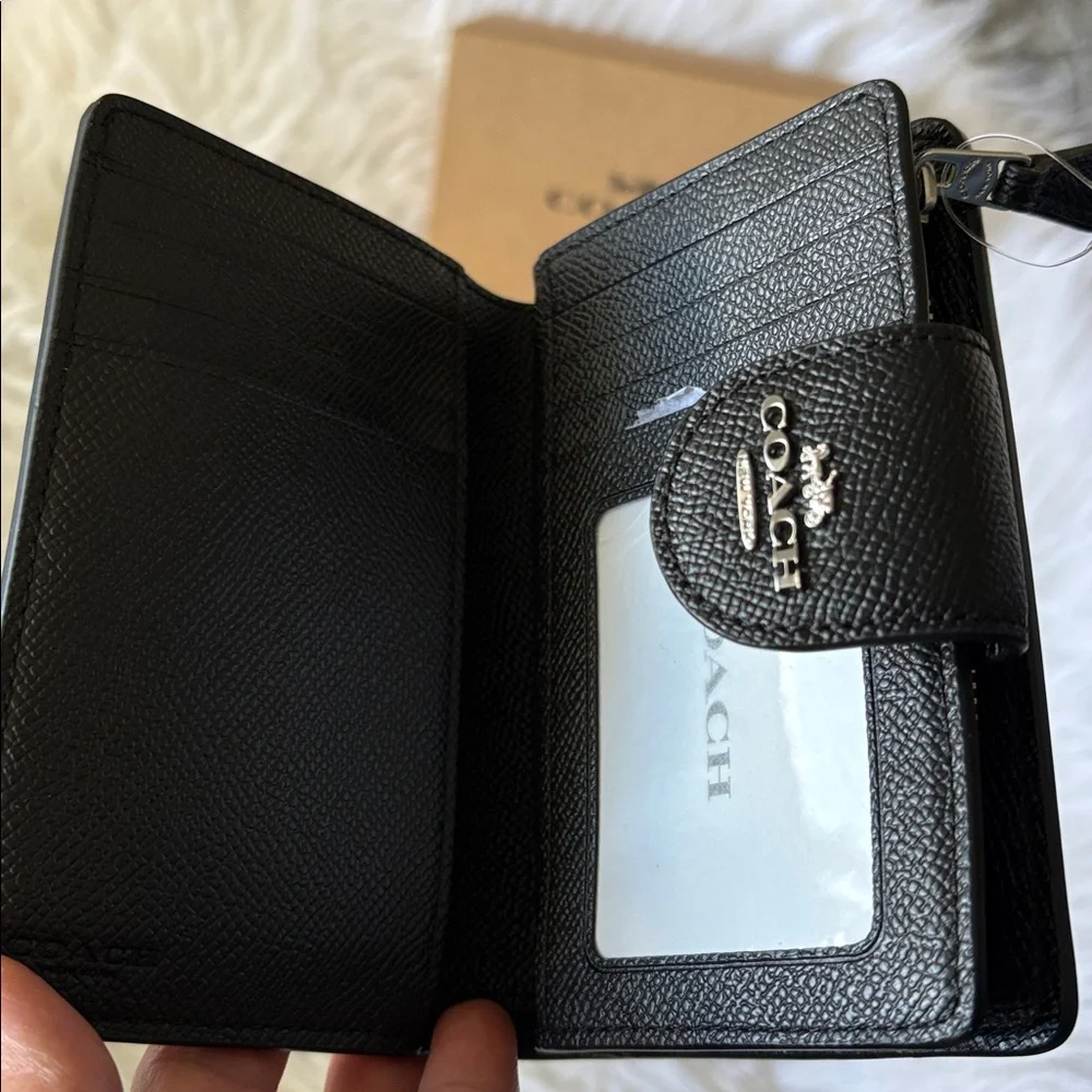 Coach Black Saffiano Leather Compact Zip Wallet - Picture 3 of 5